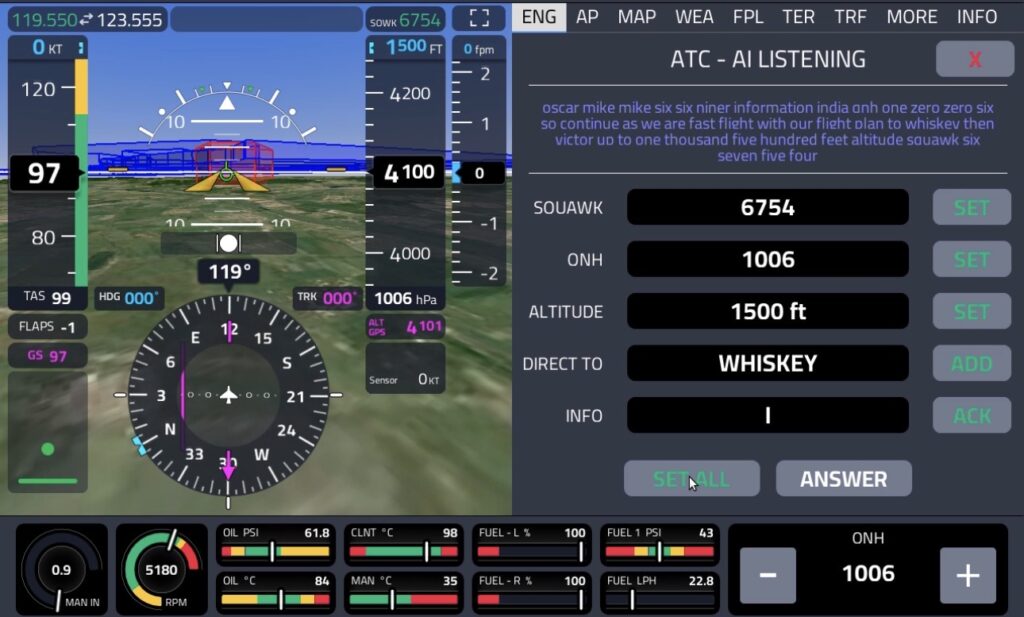 AI Glass Cockpit by Schochman transcrides ATC clearance 