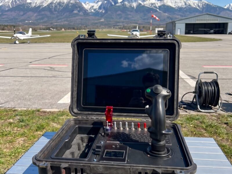 Schochman portable ground control station in a hard case at an airfield