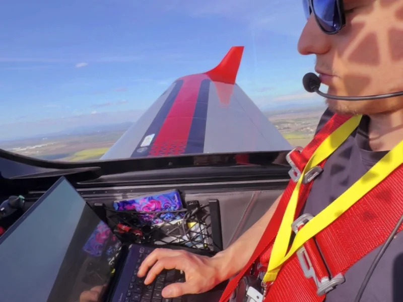 Remote-control link being tested inside the Schochman Flying Lab aircraft